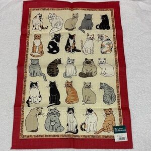 Ulster Weavers Cat Print linen Kitchen Towel Red and Cream nwt